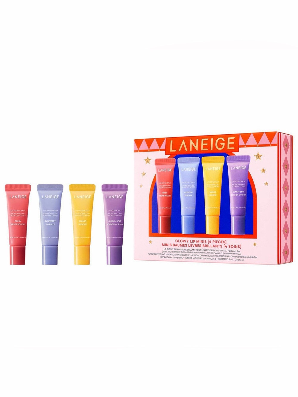 LANEIGE GLOWY LIP MINIS (4) LTD ED Berry/Blueberry/Mango/GummyBear SEALED/NIB!